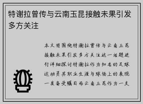 特谢拉曾传与云南玉昆接触未果引发多方关注 特谢拉曾传与云南玉昆接触未果引发多方关注