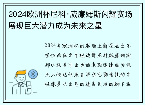 2024欧洲杯尼科·威廉姆斯闪耀赛场展现巨大潜力成为未来之星
